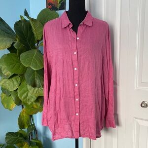 J.Jill XL Pink 100% Linen long Sleeve Button Up Blouse